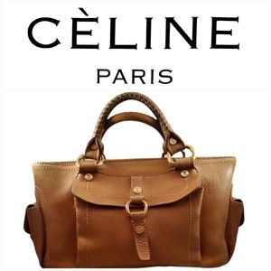 CÉLINE VINTAGE LIGHT BROWN/TAN LEATHER SATCHEL/BAG